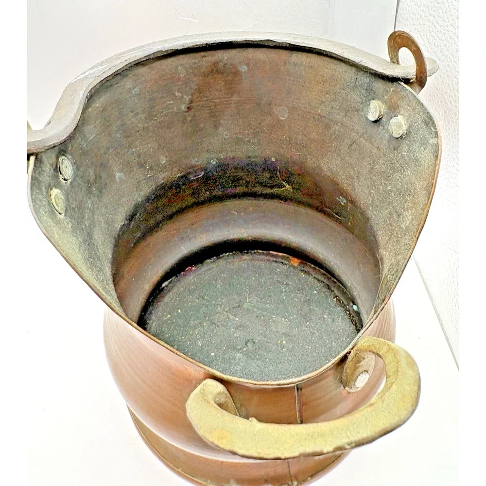 Vintage Copper Scuttle Bucket Ethan Allen Made Israel Brass Handles Collectible